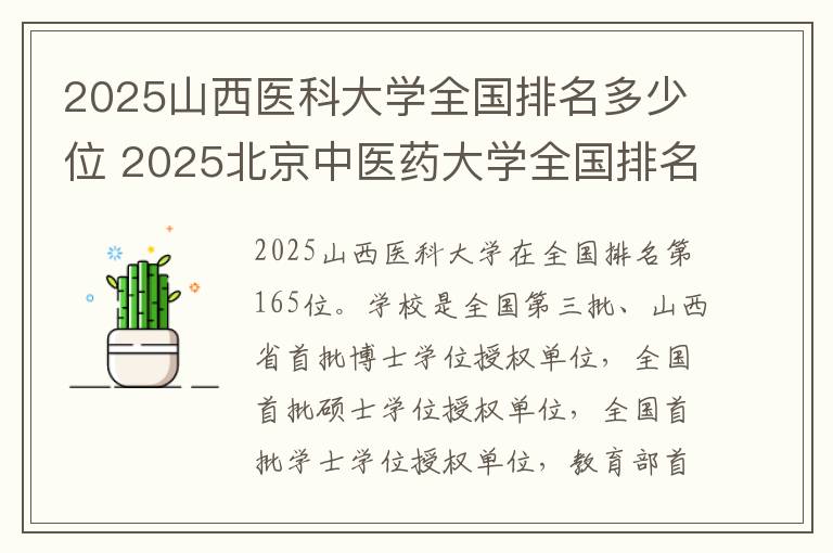 2025山西医科大学全国排名多少位 2025北京中医药大学全国排名多少位
