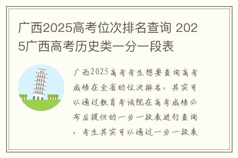 广西2025高考位次排名查询 2025广西高考历史类一分一段表