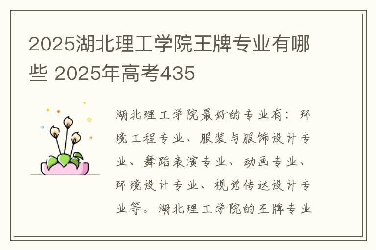 2025湖北理工学院王牌专业有哪些 2025年高考435