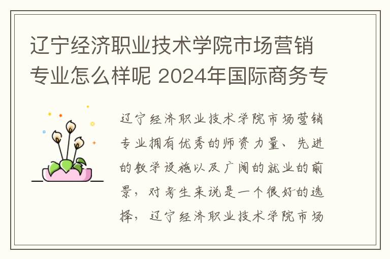 辽宁经济职业技术学院市场营销专业怎么样呢 2024年国际商务专业哪些大学好