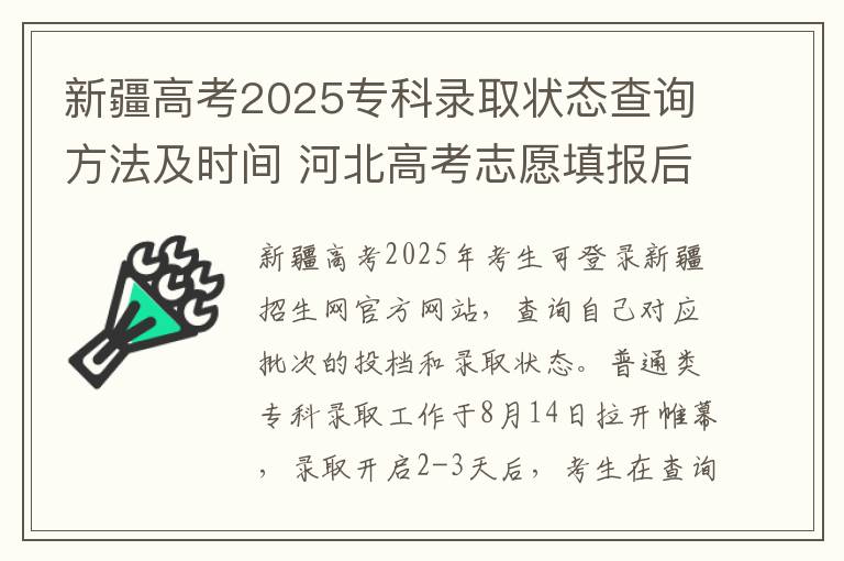 新疆高考2025专科录取状态查询方法及时间 河北高考志愿填报后如何查询状态