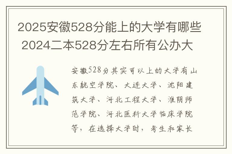 2025安徽528分能上的大学有哪些 2024二本528分左右所有公办大学