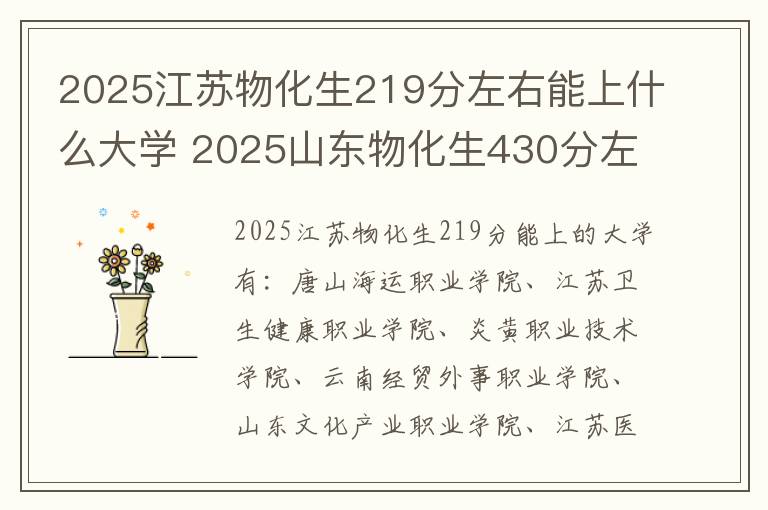 2025江苏物化生219分左右能上什么大学 2025山东物化生430分左右能上什么大学