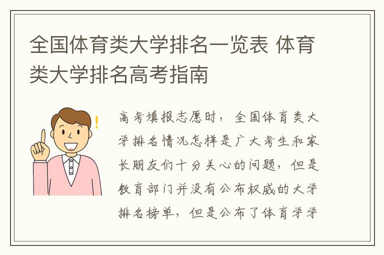 全国体育类大学排名一览表 体育类大学排名高考指南