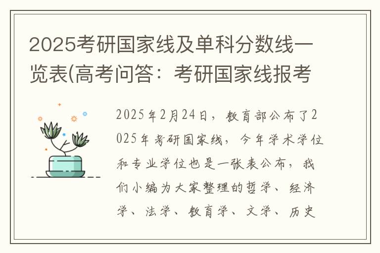 2025考研国家线及单科分数线一览表(高考问答:考研国家线报考指导)