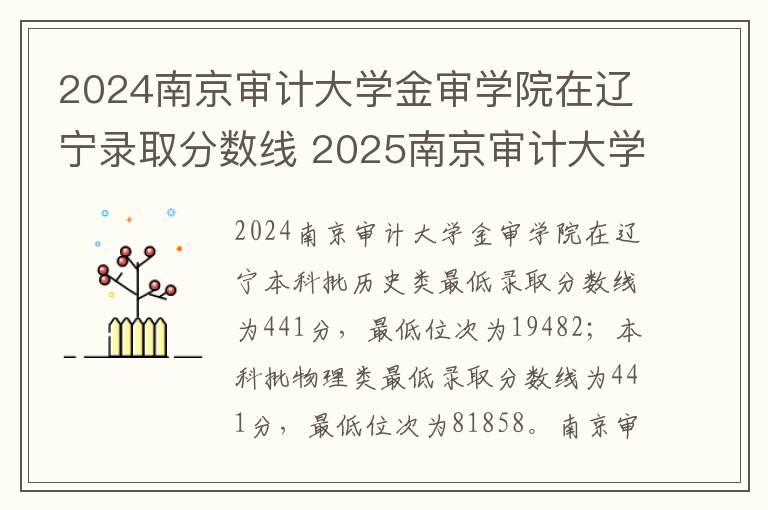 2024南京审计大学金审学院在辽宁录取分数线 2025南京审计大学金审学院录取分数线是多少