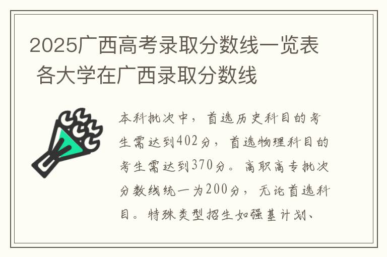 2025广西高考录取分数线一览表 各大学在广西录取分数线