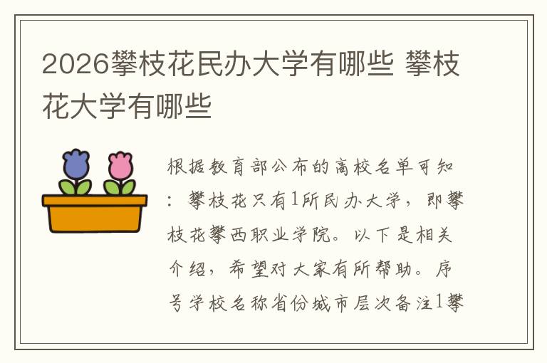 2026攀枝花民办大学有哪些 攀枝花大学有哪些