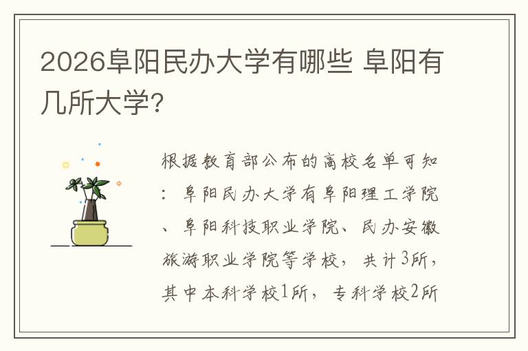 2026阜阳民办大学有哪些 阜阳有几所大学?