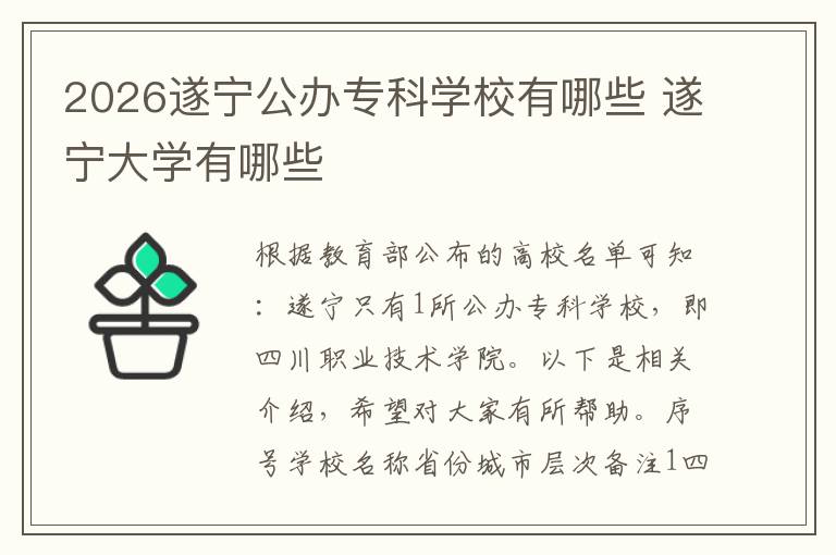 2026遂宁公办专科学校有哪些 遂宁大学有哪些