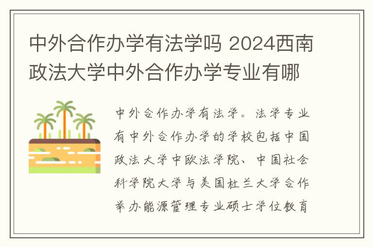 中外合作办学有法学吗 2024西南政法大学中外合作办学专业有哪些