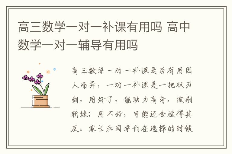 高三数学一对一补课有用吗 高中数学一对一辅导有用吗