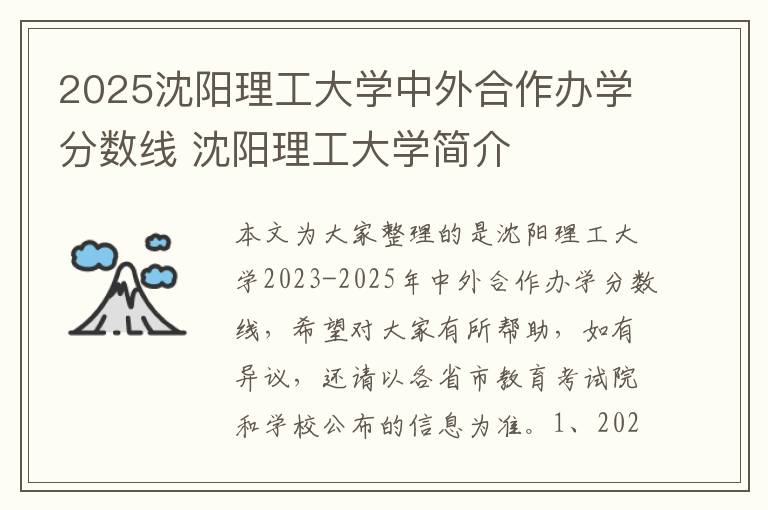 2025沈阳理工大学中外合作办学分数线 沈阳理工大学简介