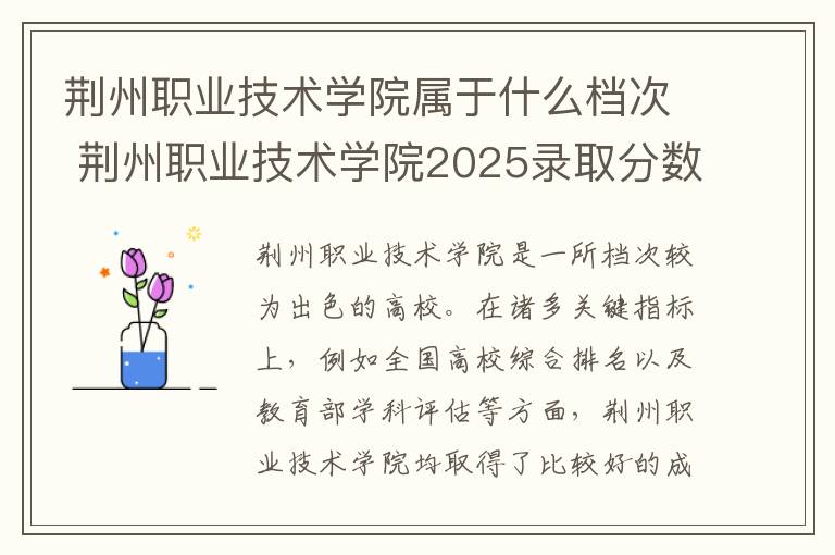 荆州职业技术学院属于什么档次 荆州职业技术学院2025录取分数线整理