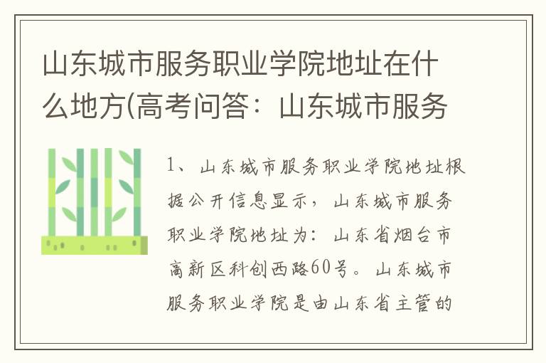 山东城市服务职业学院地址在什么地方(高考问答：山东城市服务职业学院报考指导)