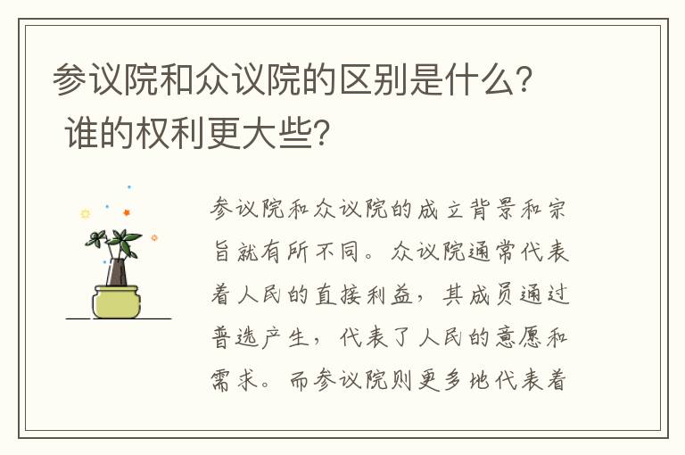 参议院和众议院的区别是什么? 谁的权利更大些?
