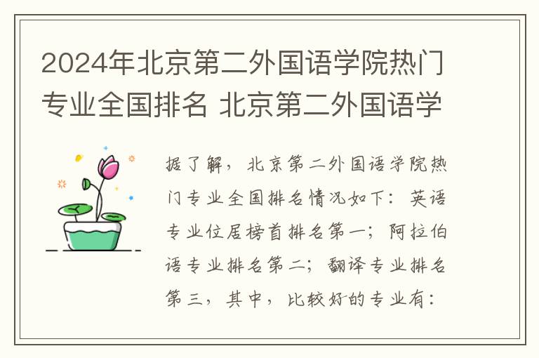 2024年北京第二外国语学院热门专业全国排名 北京第二外国语学院2024年各省录取分数线