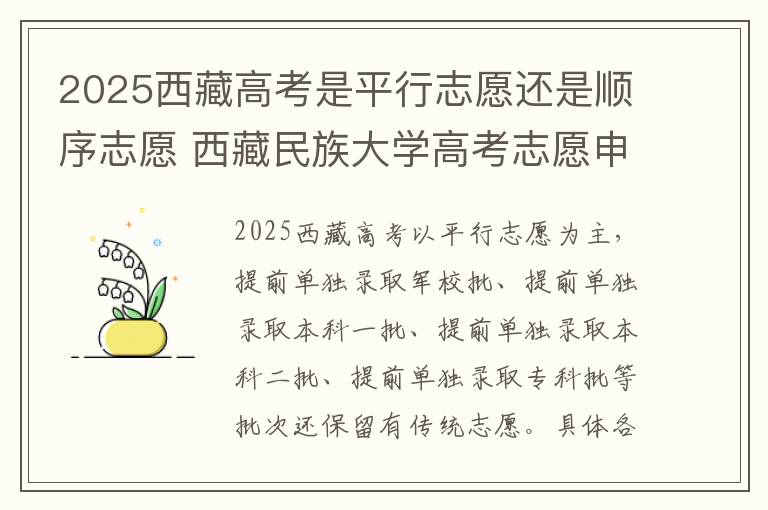 2025西藏高考是平行志愿还是顺序志愿 西藏民族大学高考志愿申请调剂过程