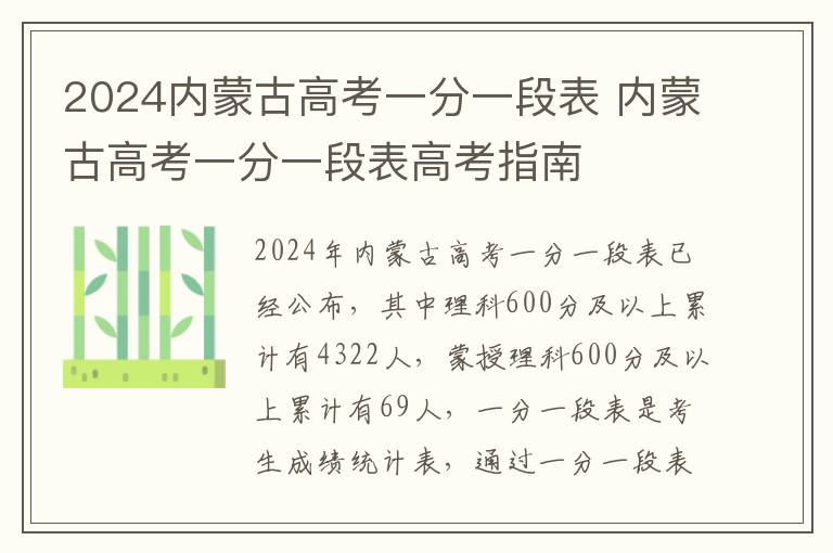 2024内蒙古高考一分一段表 内蒙古高考一分一段表高考指南