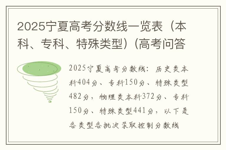 2025宁夏高考分数线一览表（本科、专科、特殊类型）(高考问答：宁夏高考分数线报考指导)
