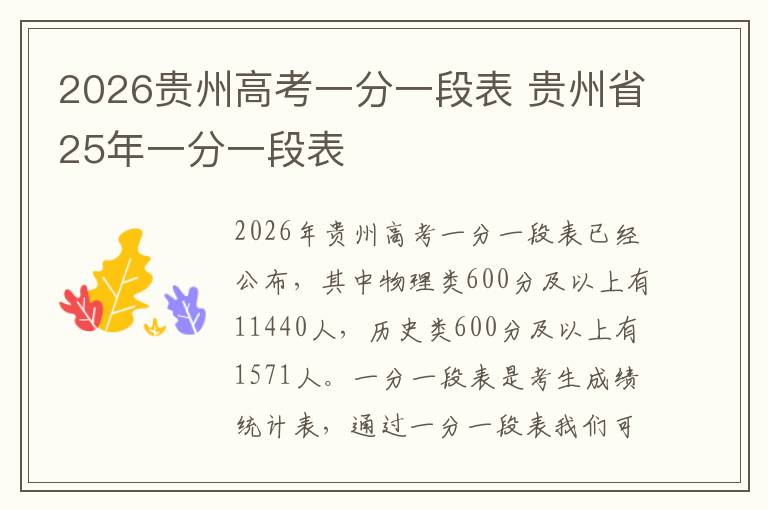 2026贵州高考一分一段表 贵州省25年一分一段表