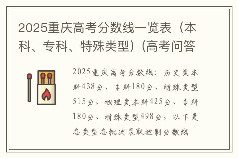 2025重庆高考分数线一览表（本科、专科、特殊类型）(高考问答：重庆高考分数线报考指导)