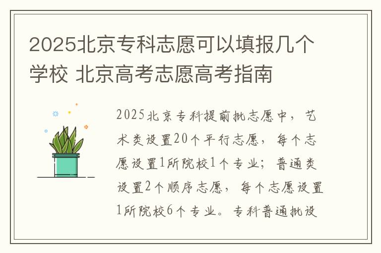 2025北京专科志愿可以填报几个学校 北京高考志愿高考指南