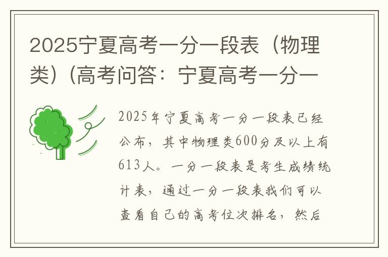 2025宁夏高考一分一段表（物理类）(高考问答：宁夏高考一分一段表报考指导)