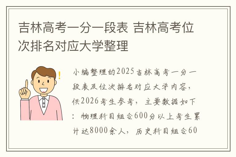 吉林高考一分一段表 吉林高考位次排名对应大学整理