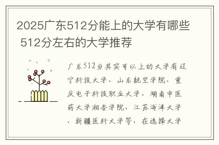 2025广东512分能上的大学有哪些 512分左右的大学推荐