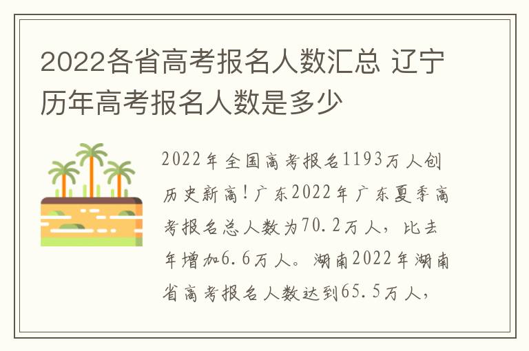 2022各省高考报名人数汇总 辽宁历年高考报名人数是多少