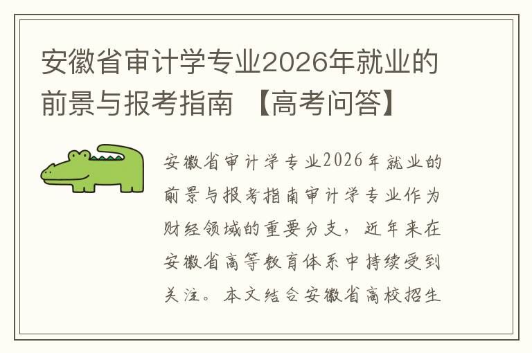 安徽省审计学专业2026年就业的前景与报考指南 【高考问答】