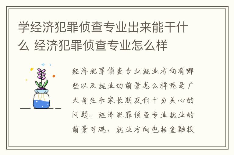 学经济犯罪侦查专业出来能干什么 经济犯罪侦查专业怎么样